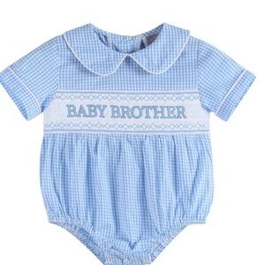 LIGHT BLUE BABY BROTHER SMOCKED COLLARED ROMPER